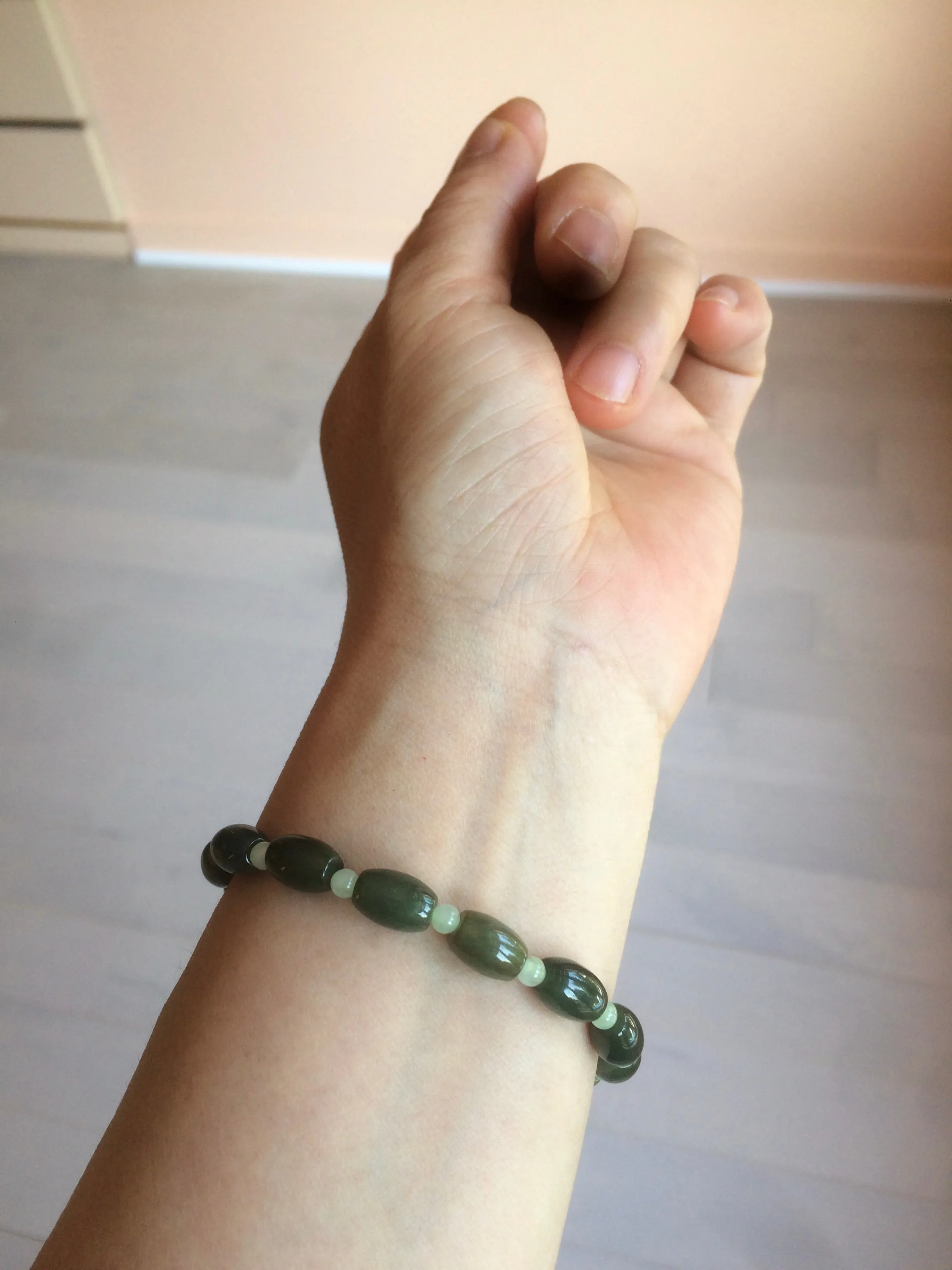 100% natural  type A oily dark green olive  round jadeite jade bead  bracelet AT91