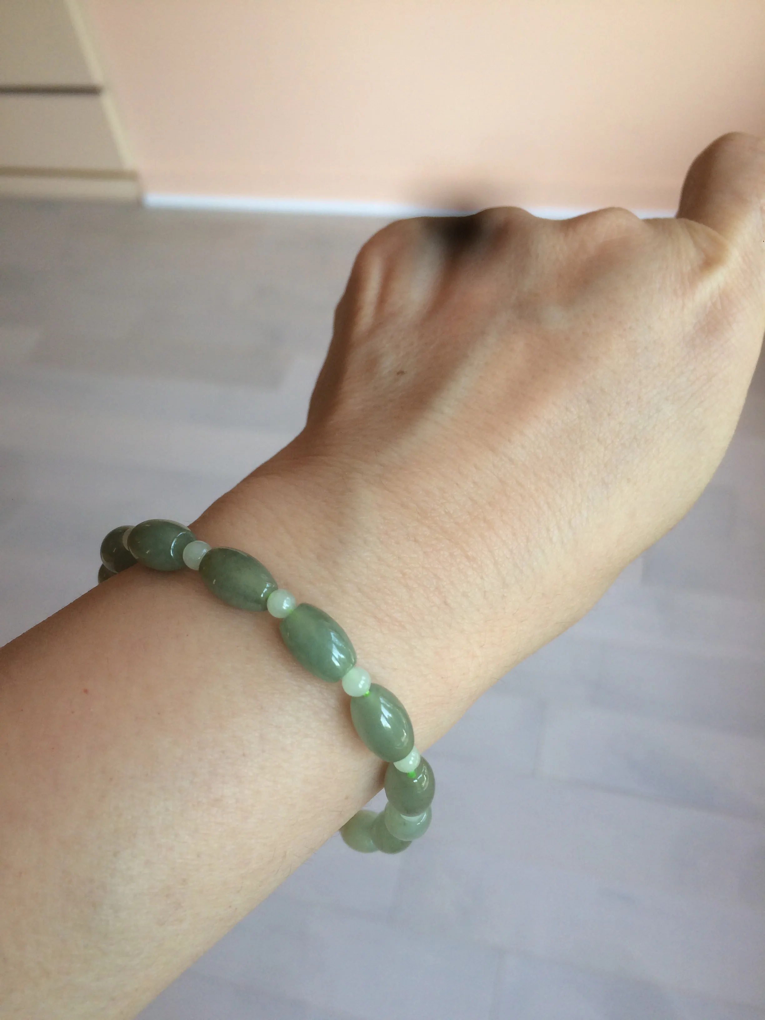 100% natural  type A oily dark green olive  round jadeite jade bead  bracelet AT91