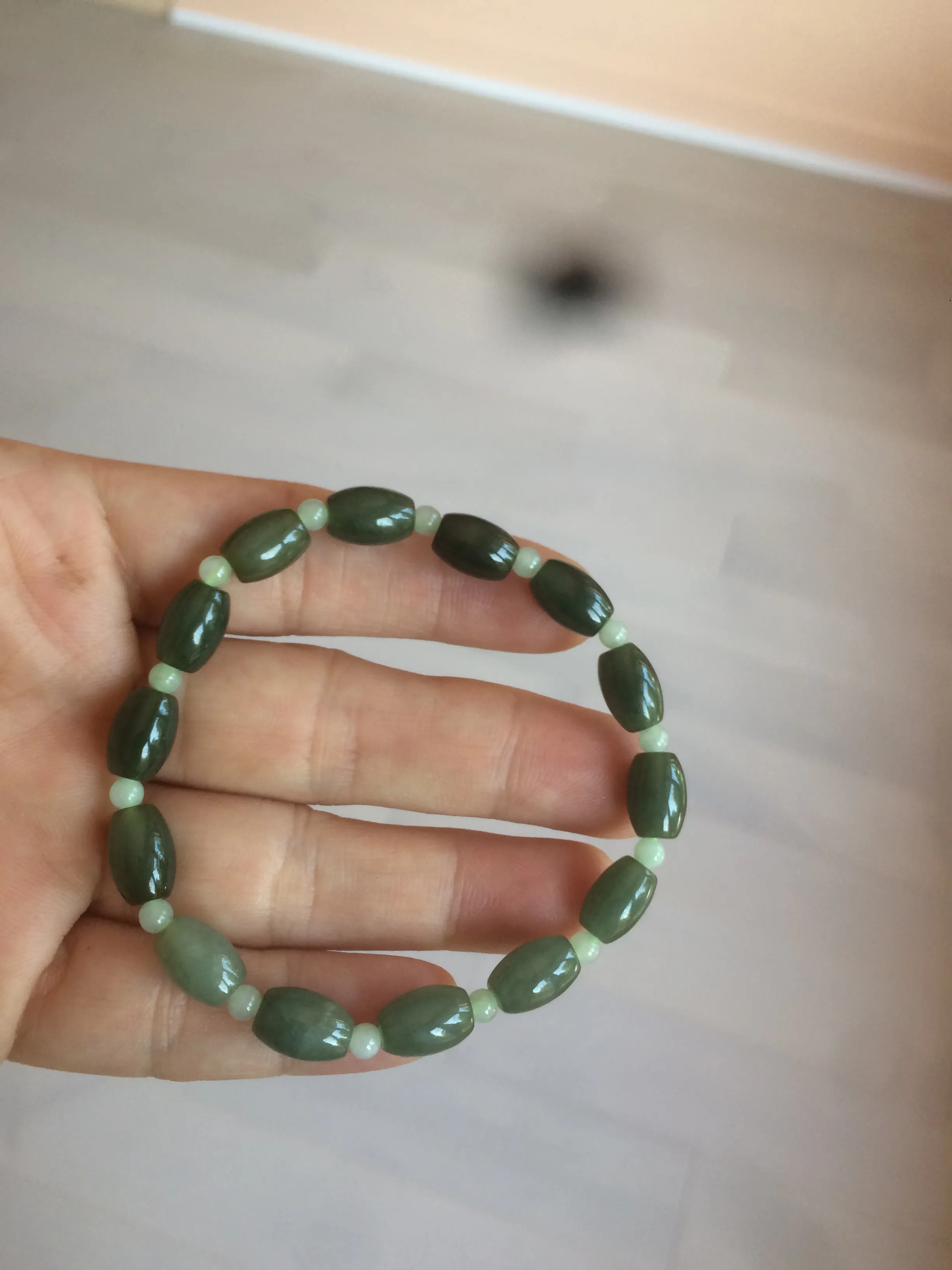 100% natural  type A oily dark green olive  round jadeite jade bead  bracelet AT91