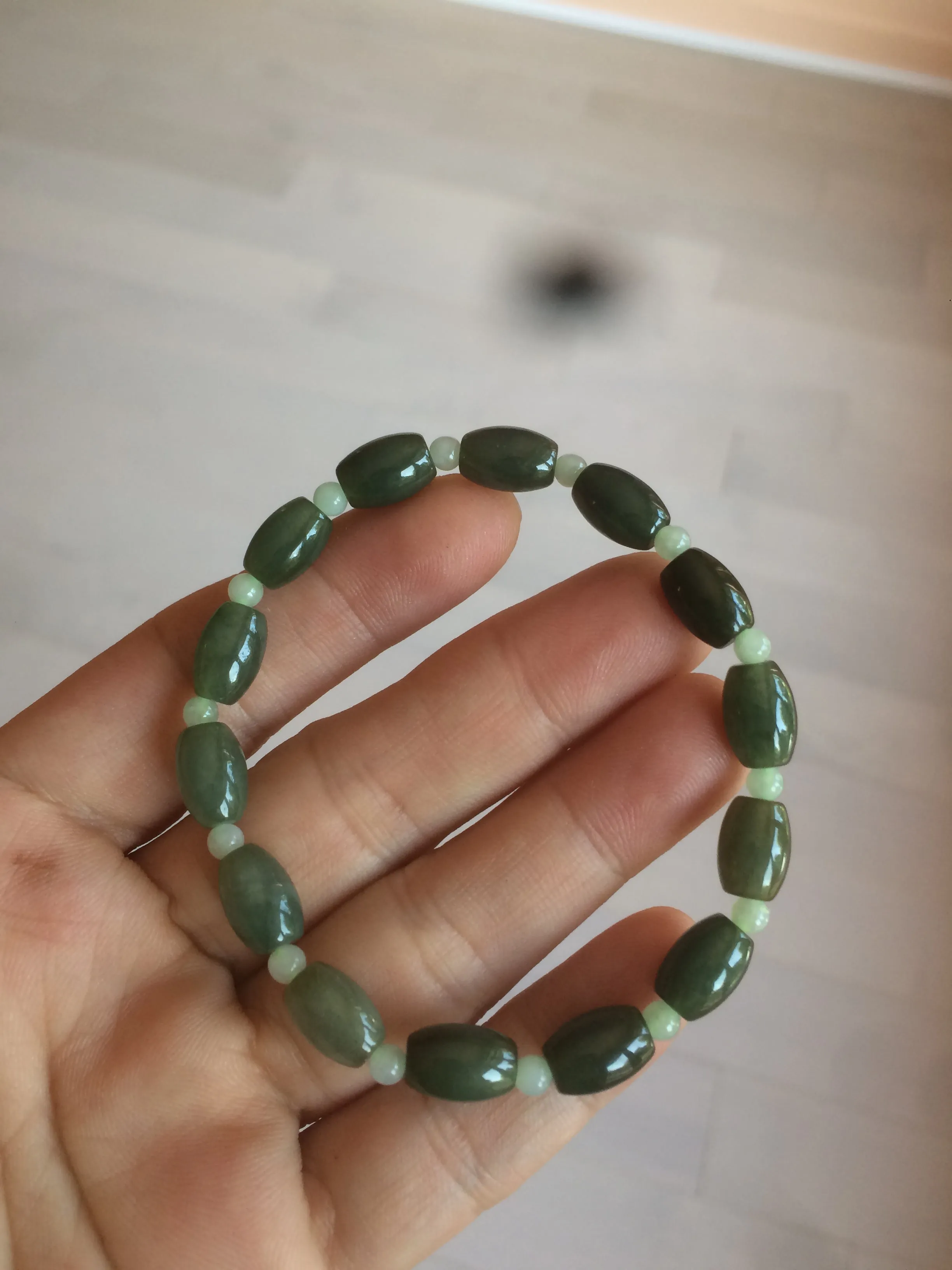 100% natural  type A oily dark green olive  round jadeite jade bead  bracelet AT91