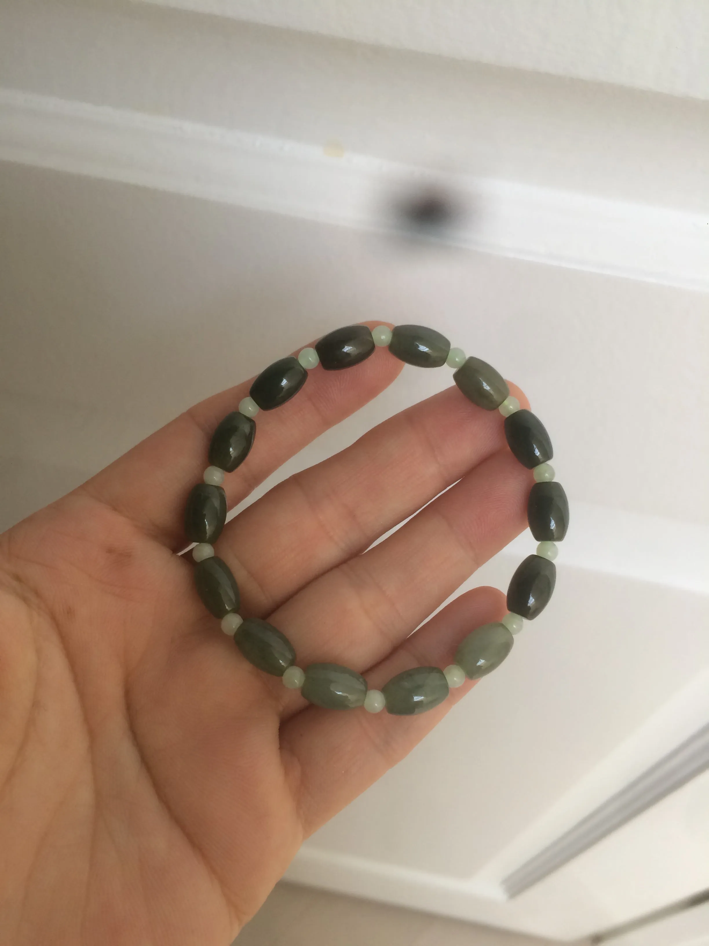 100% natural  type A oily dark green olive  round jadeite jade bead  bracelet AT91