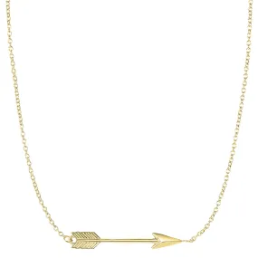 14k Gold Side Ways Arrow Necklace, 17 To 18 Adjustable