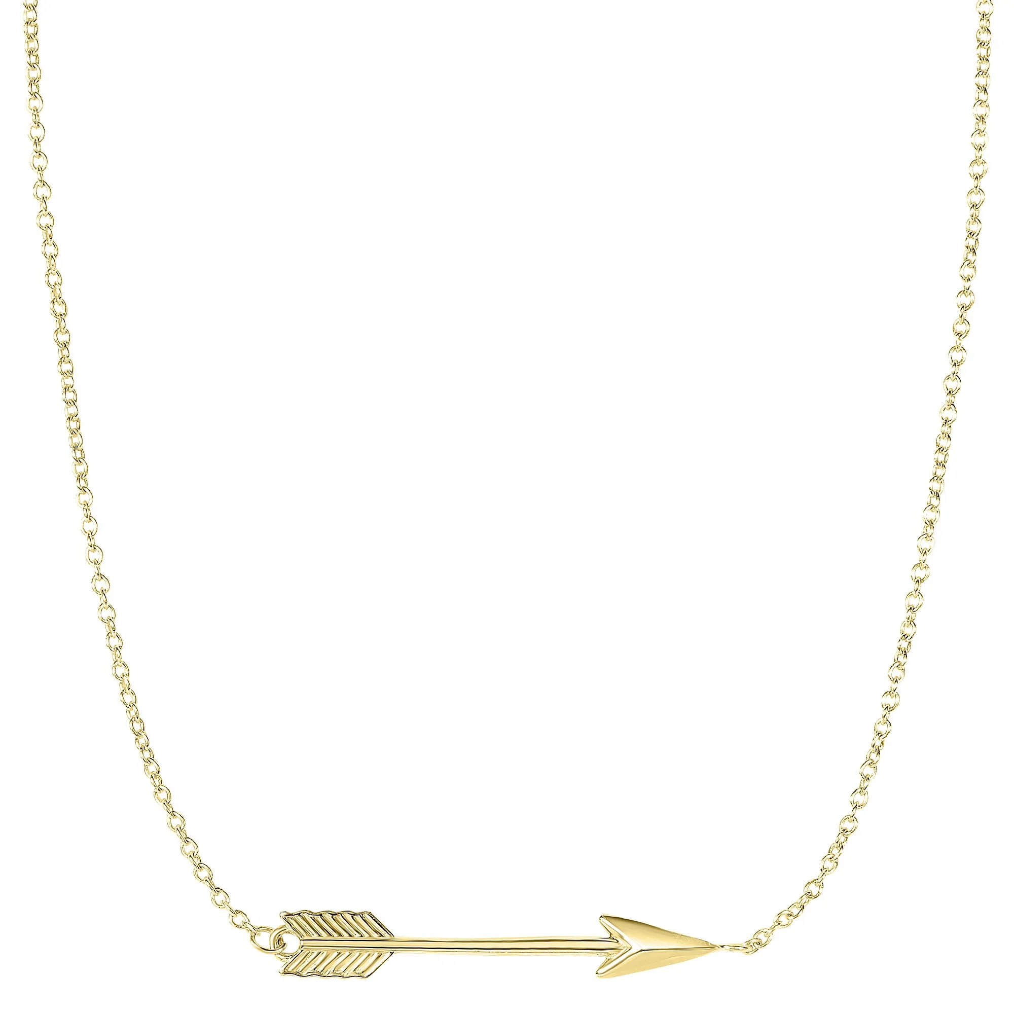 14k Gold Side Ways Arrow Necklace, 17 To 18 Adjustable