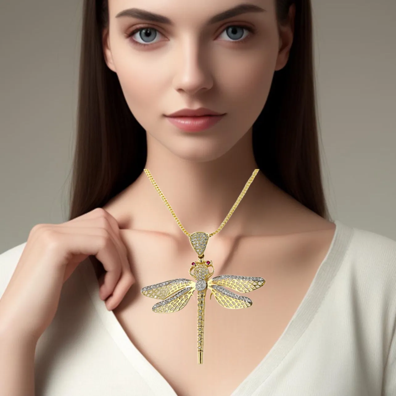 14K Yellow Gold Dragonfly Pendant 1.5mm x 18''