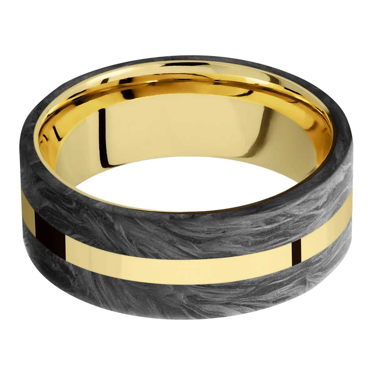 14K Yellow Gold with Polish Finish and Forged Carbon Fiber Inlay