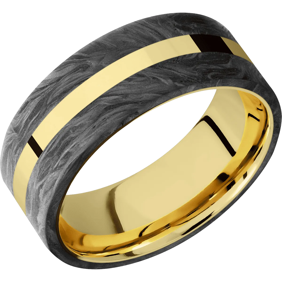 14K Yellow Gold with Polish Finish and Forged Carbon Fiber Inlay