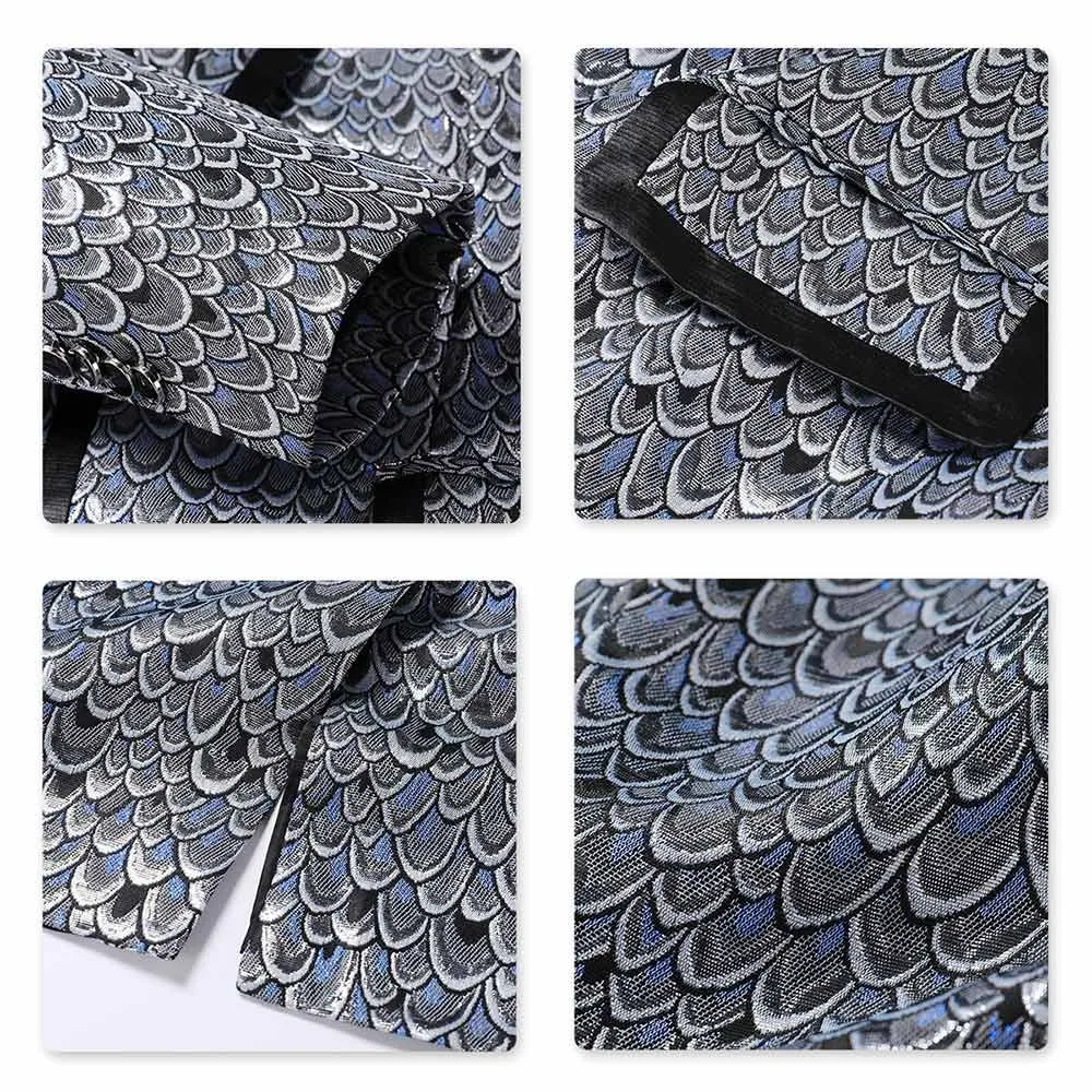 2-Piece Slim Fit Fish Scales Silver Sequin Suit