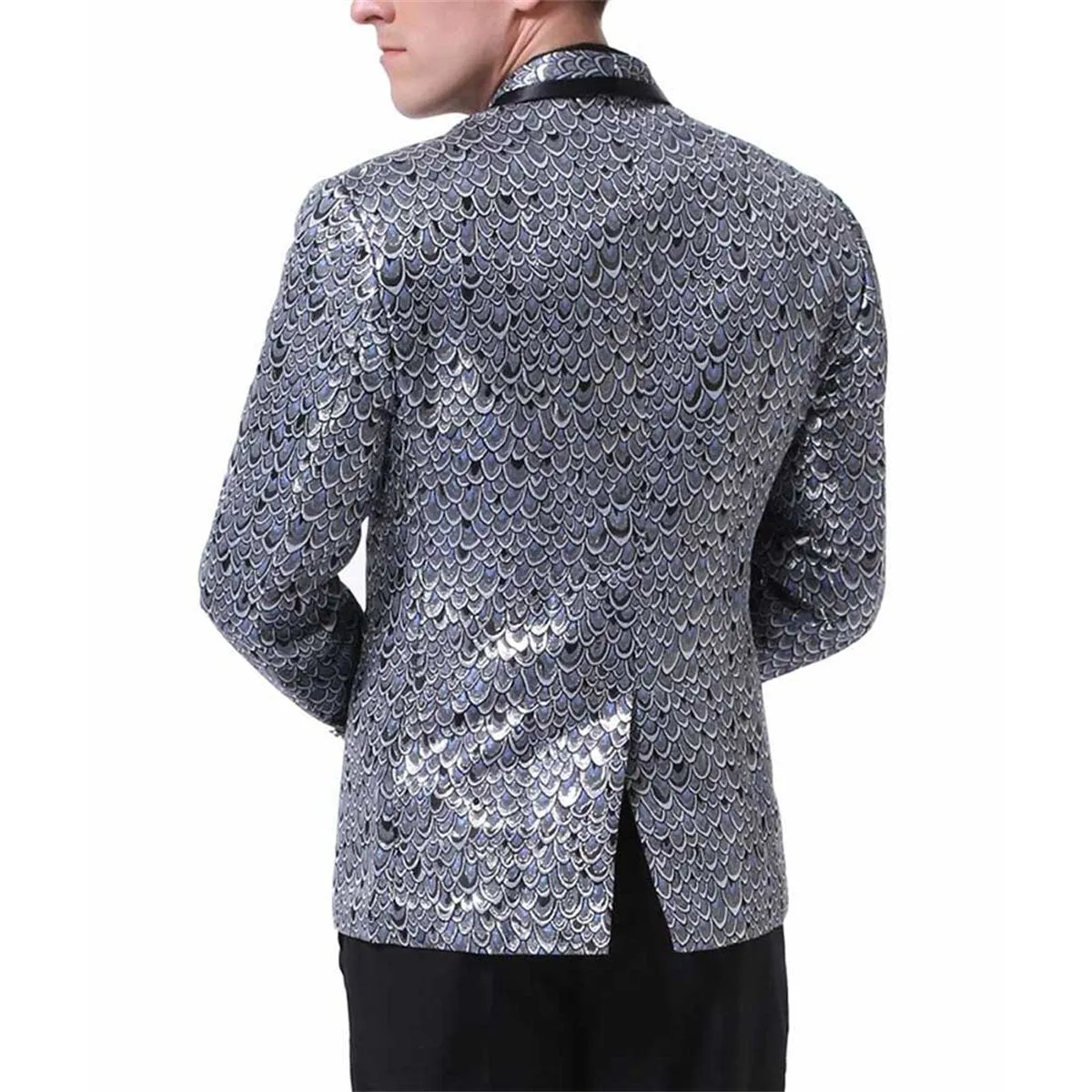 2-Piece Slim Fit Fish Scales Silver Sequin Suit