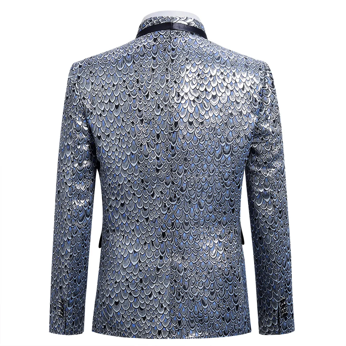 2-Piece Slim Fit Fish Scales Silver Sequin Suit