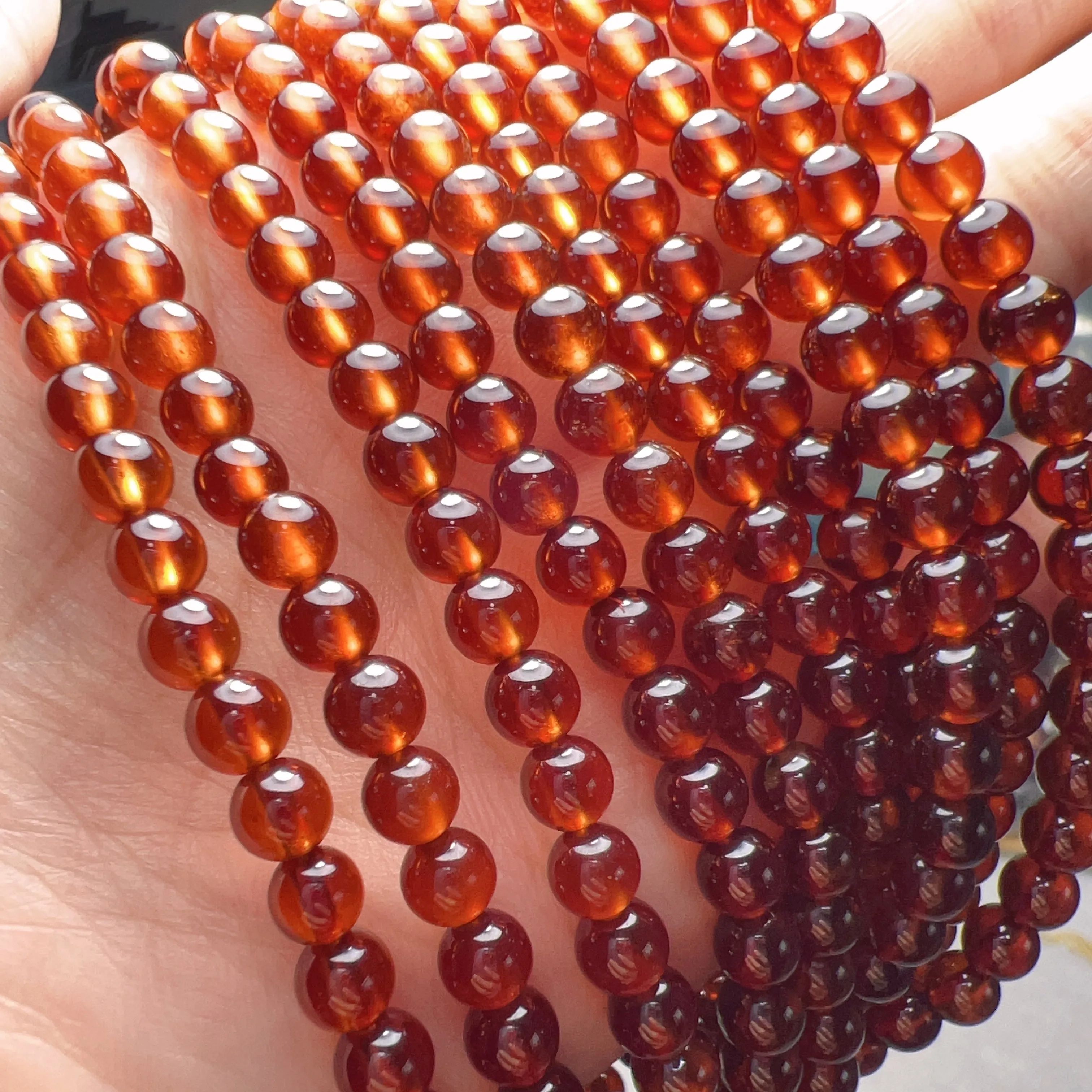 3-Wraps 5.6mm Natural High-clarity Spessartine Orange Garnet Beaded Bracelets for DIY Jewelry Project