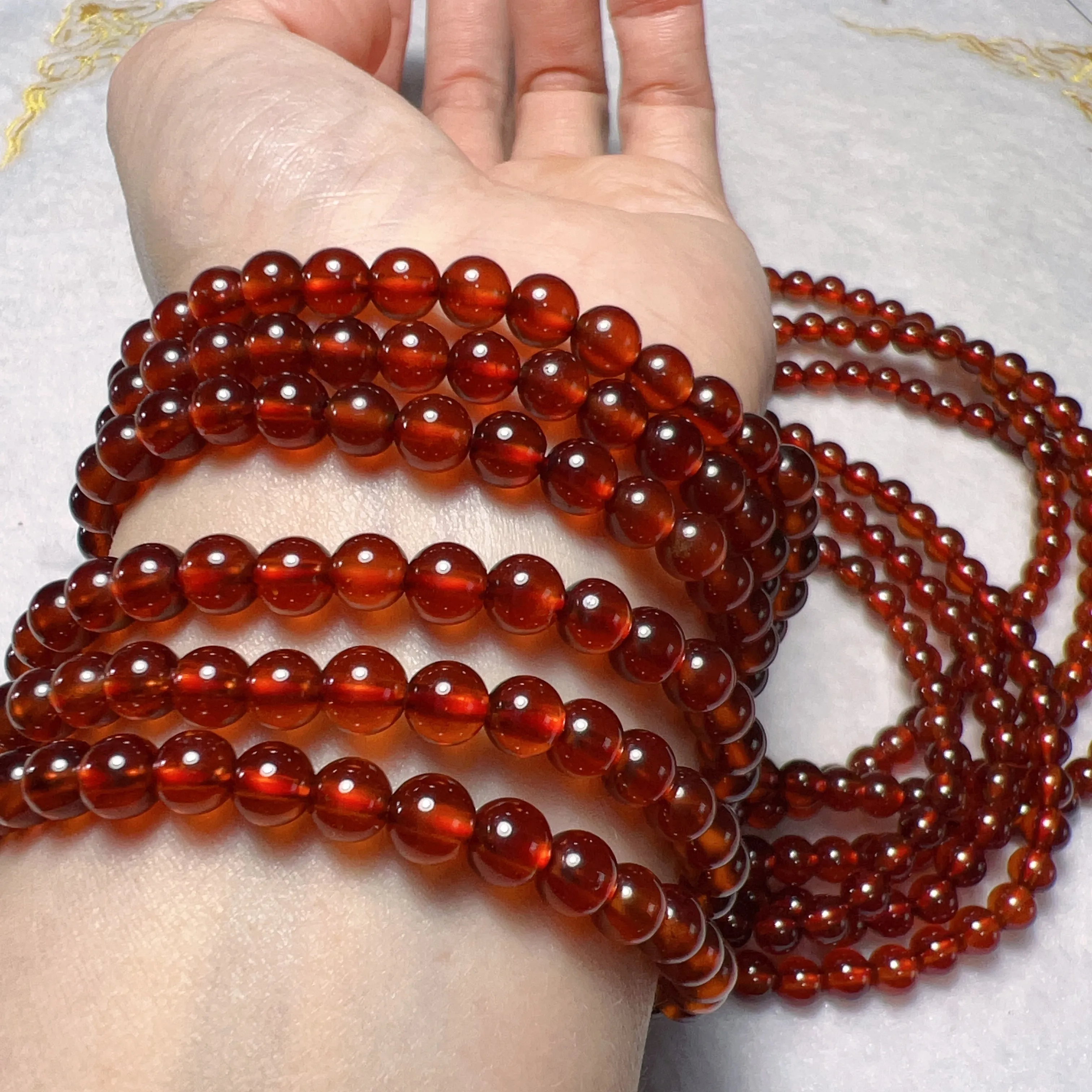 3-Wraps 5.6mm Natural High-clarity Spessartine Orange Garnet Beaded Bracelets for DIY Jewelry Project