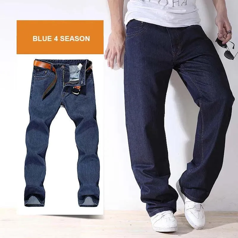 4 Season Mens Jeans Pants Straight Loose Baggy Harem Denim Pants