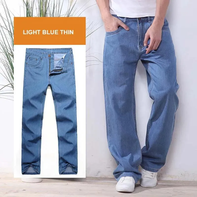 4 Season Mens Jeans Pants Straight Loose Baggy Harem Denim Pants