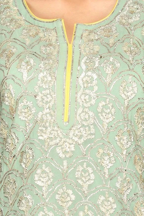 50Z109-RO Mint Green Embroidered Sharara Suit with Dupatta