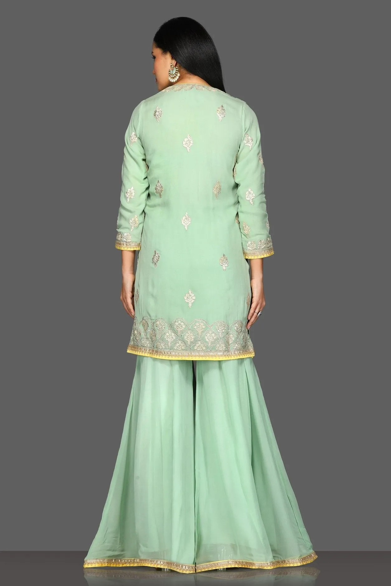 50Z109-RO Mint Green Embroidered Sharara Suit with Dupatta