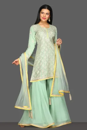 50Z109-RO Mint Green Embroidered Sharara Suit with Dupatta