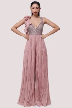 50Z978-RO Dusty Pink Embroidered Organza Jumpsuit