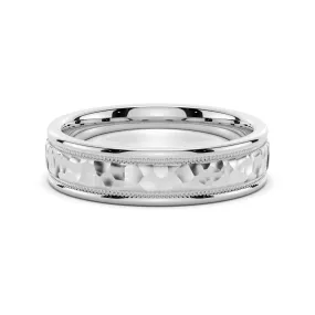 6mm Hammered Milgrain Comfort Fit Men's Wedding Band