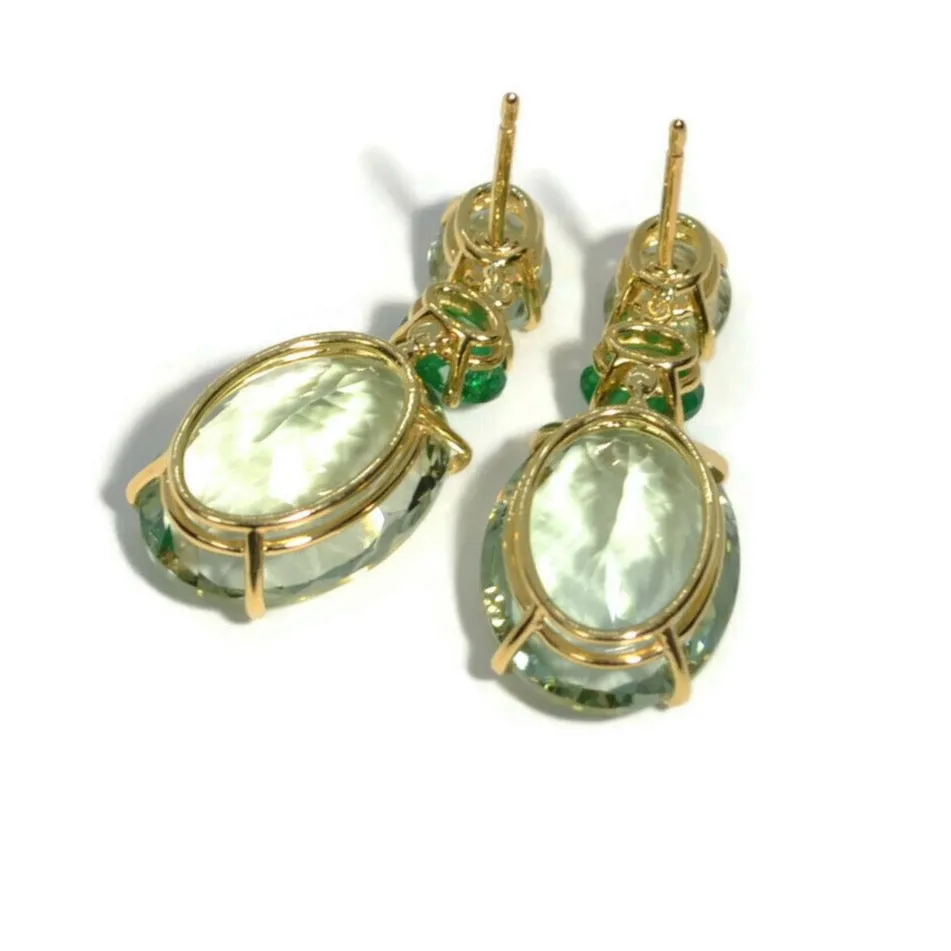 A & Furst - Party - Drop Earrings with Prasiolite, Emeralds and Prasiolite, 18k Yellow Gold