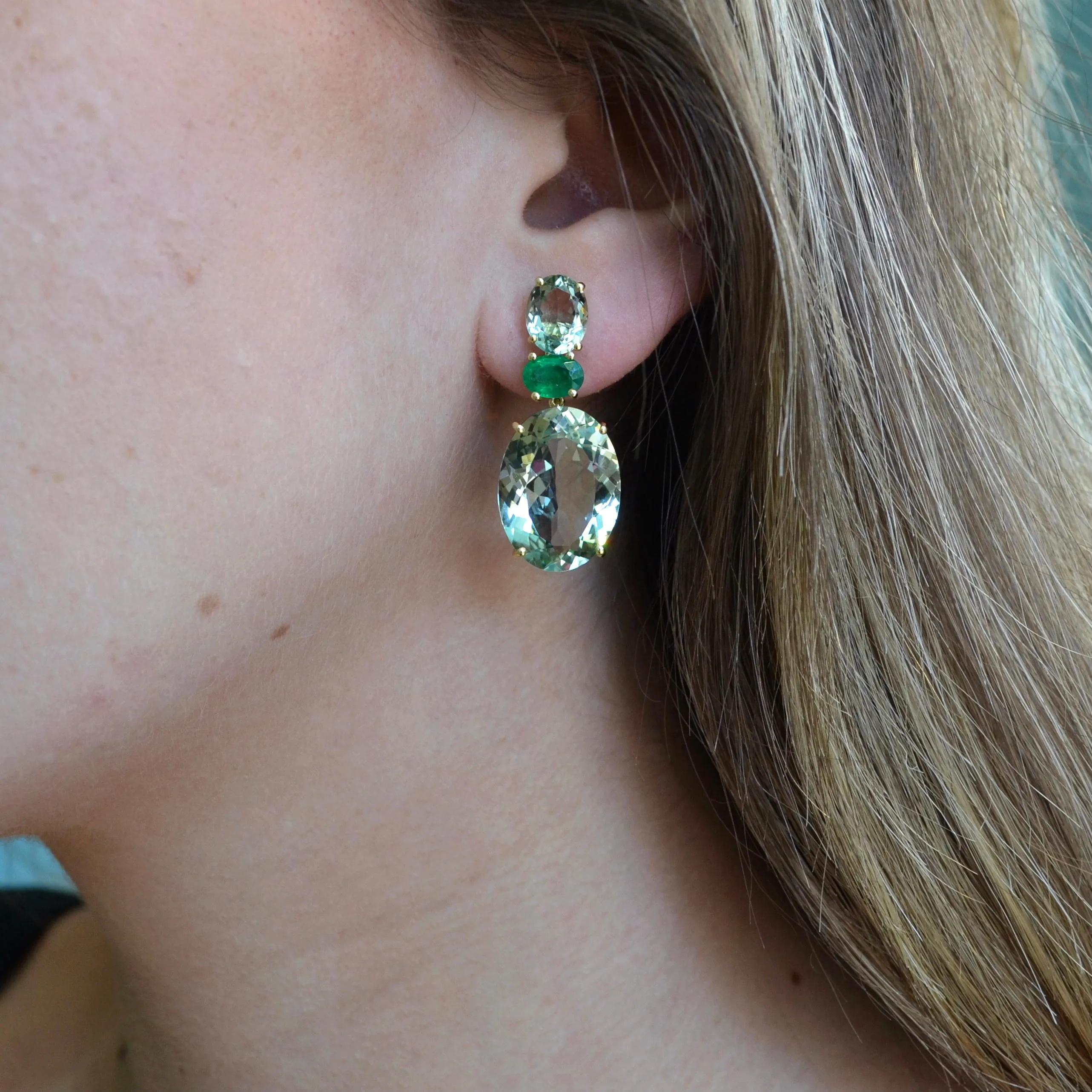 A & Furst - Party - Drop Earrings with Prasiolite, Emeralds and Prasiolite, 18k Yellow Gold