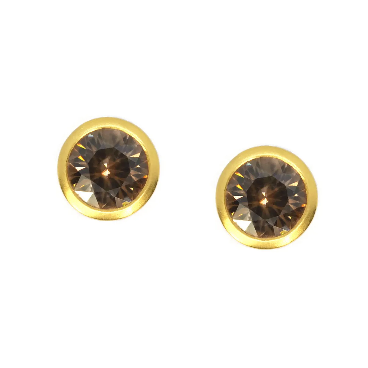 AF Jewelers - Gemstone Collection - Bezel Set Studs with Chocolate Zircon, 18k Yellow Gold