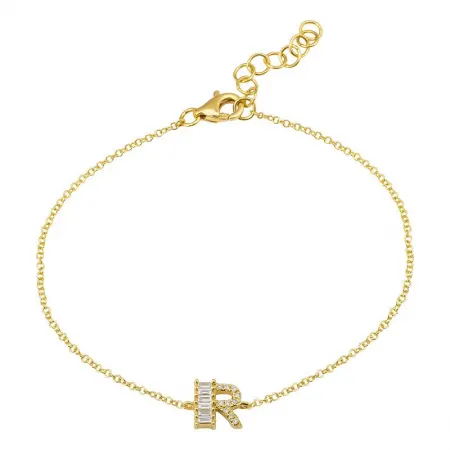 Baguette   Pave Initial Bracelet