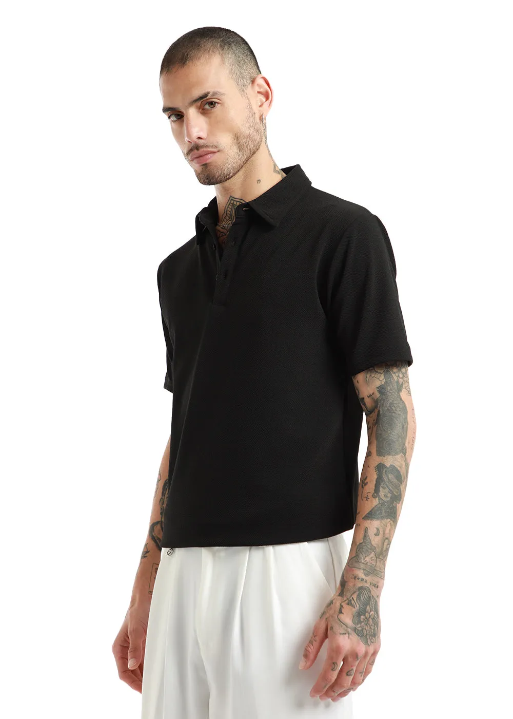 Black classic Textured Polo Tshirt