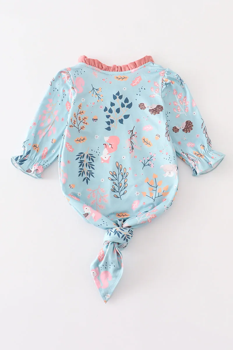 Blue floral print baby gown