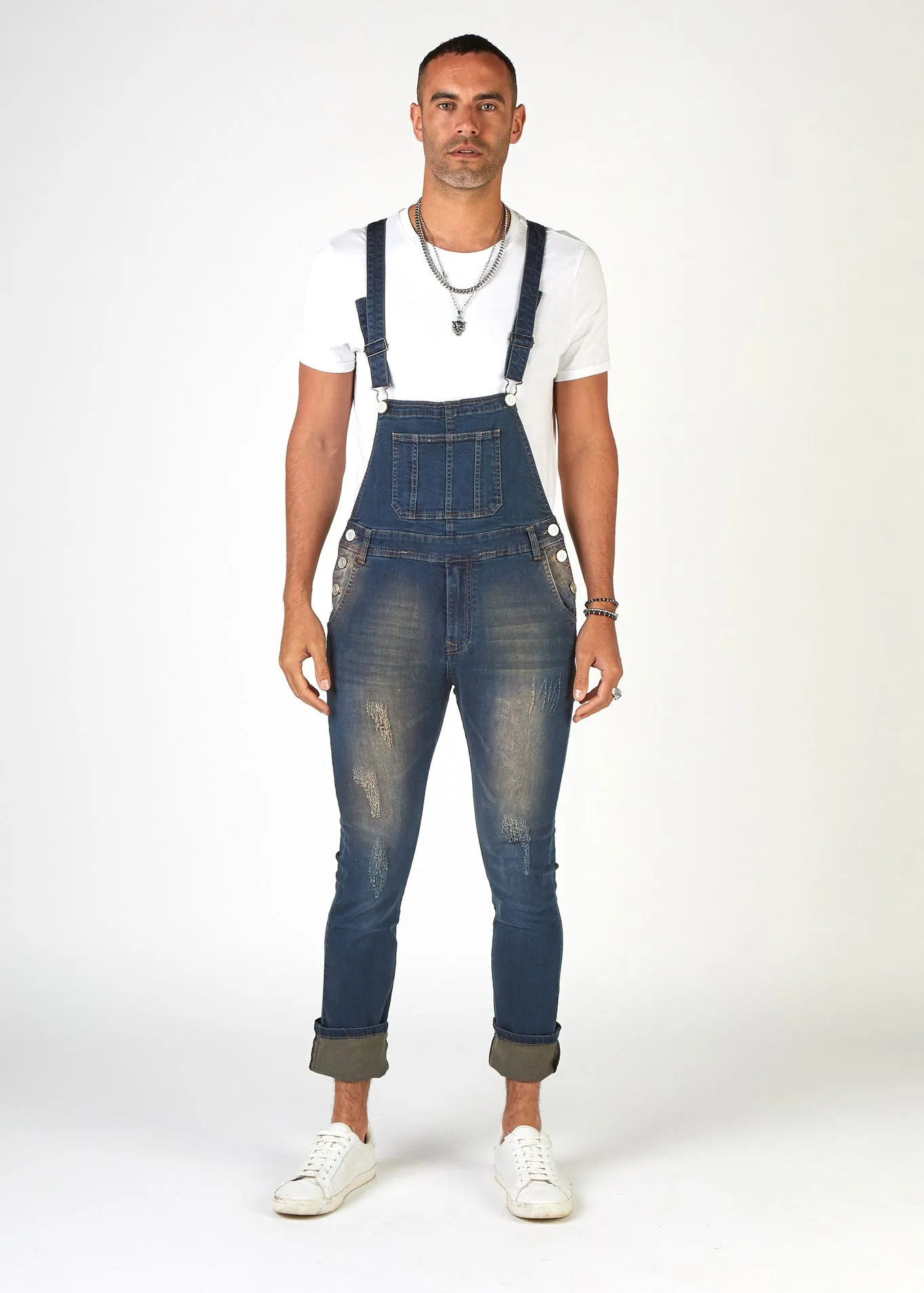 BROOKLANDS Mens Skinny Fit Bib-Down Dungarees