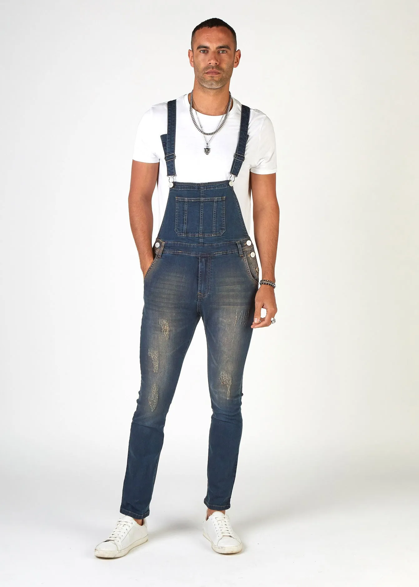 BROOKLANDS Mens Skinny Fit Bib-Down Dungarees