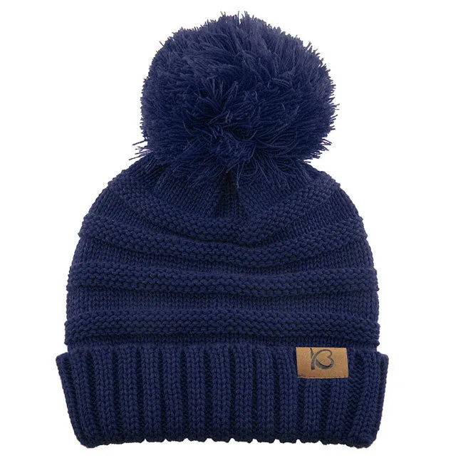 Cable Knit Ribbed Chunky Pom Pom Beanie Hat