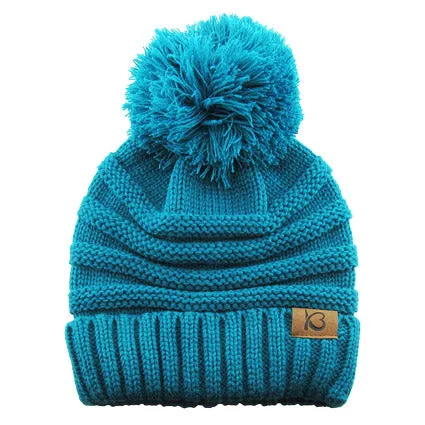 Cable Knit Ribbed Chunky Pom Pom Beanie Hat