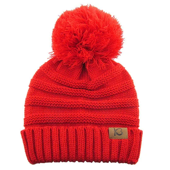 Cable Knit Ribbed Chunky Pom Pom Beanie Hat