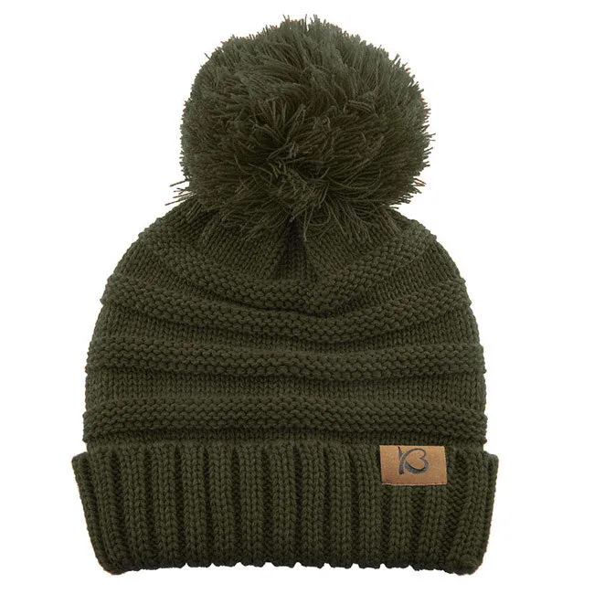 Cable Knit Ribbed Chunky Pom Pom Beanie Hat