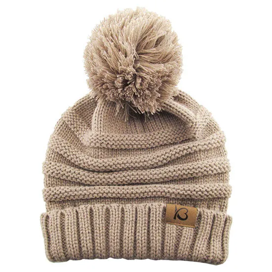 Cable Knit Ribbed Chunky Pom Pom Beanie Hat