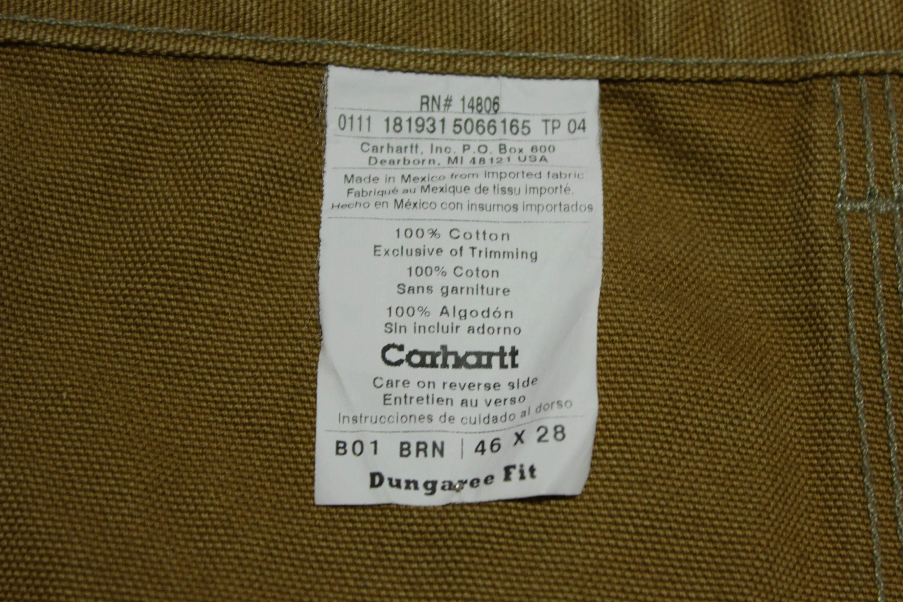 Carhartt B01 BRN Washed Duck Work Double Knee Front Pants