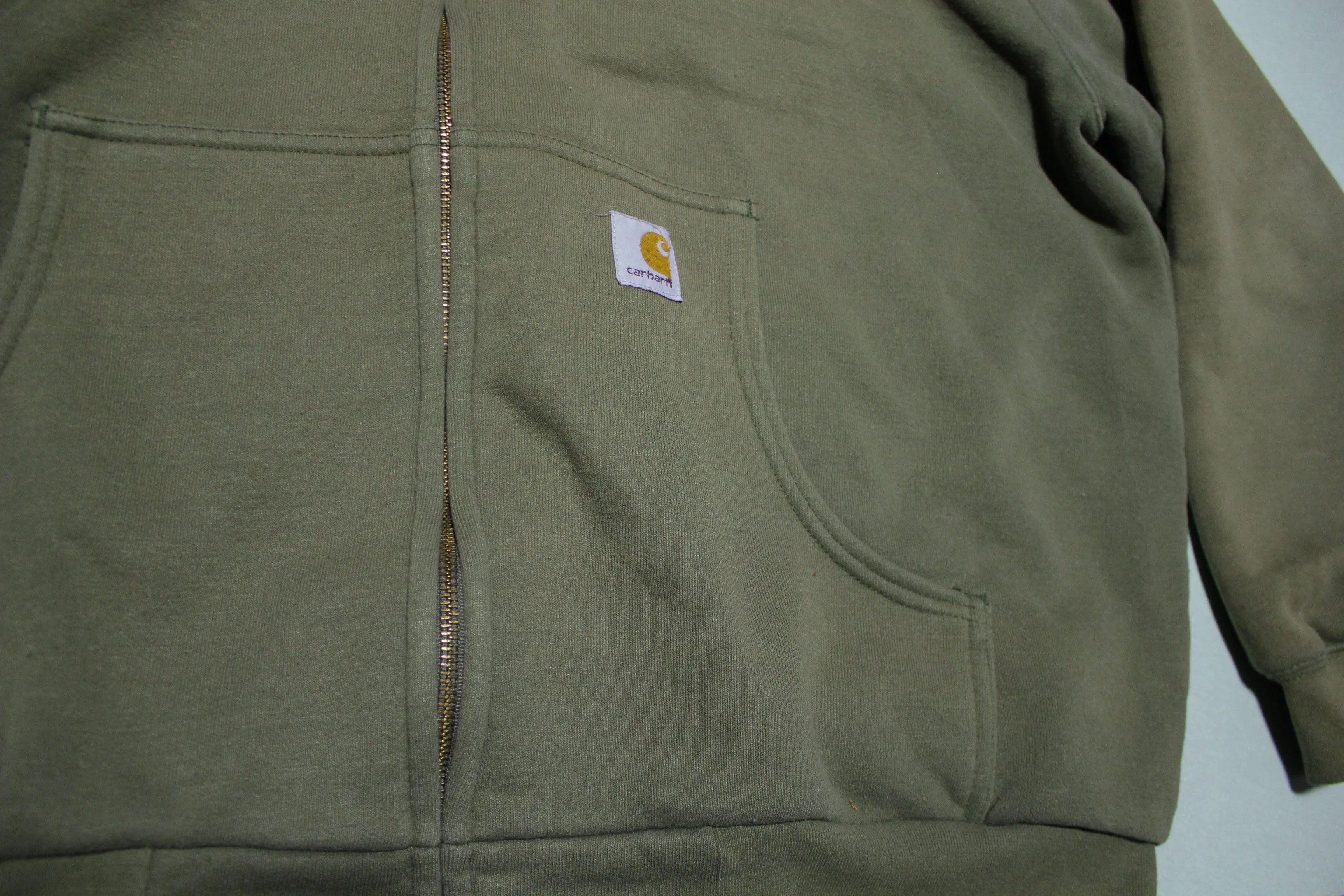 Carhartt J149 ARMY Green Thermal Lined Hoodie Sweatshirt Zip Heavy Duty Jacket