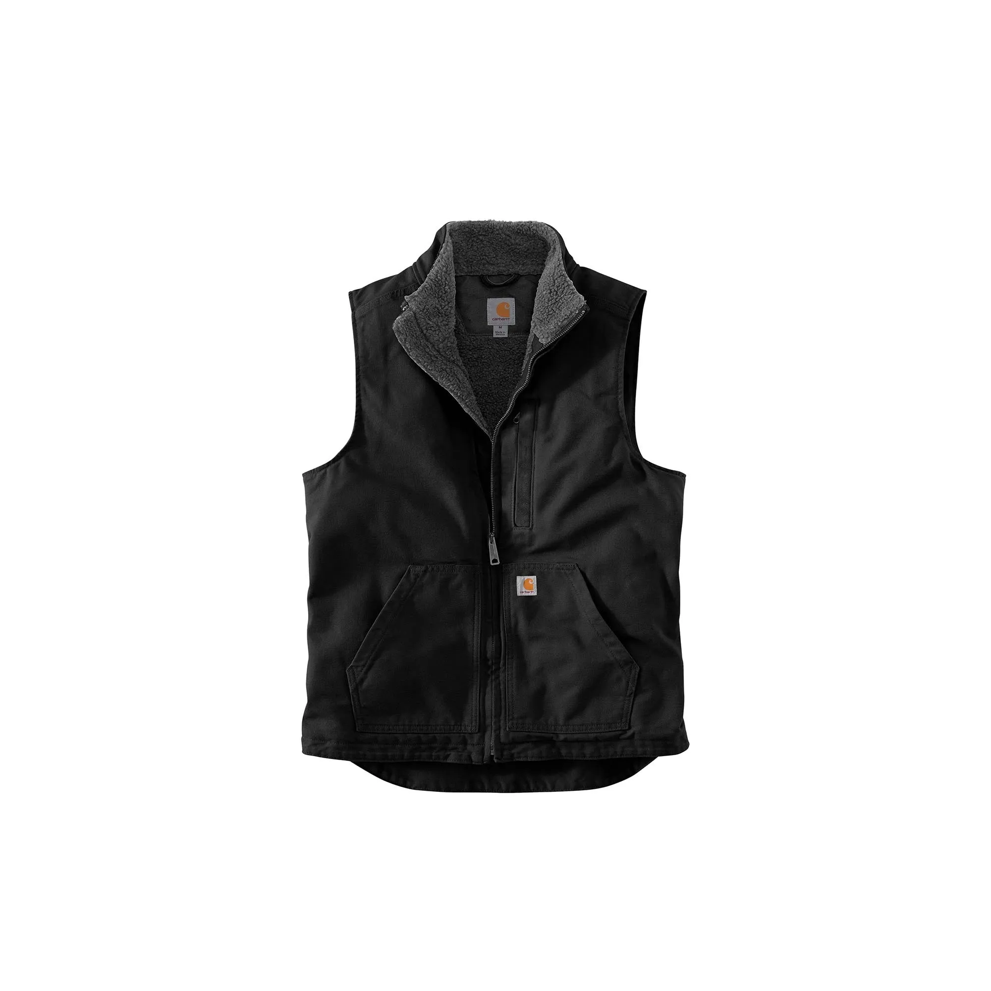 Carhartt Loose Fit Washed Duck Sherpa-Lined Mock-Neck Vest Black