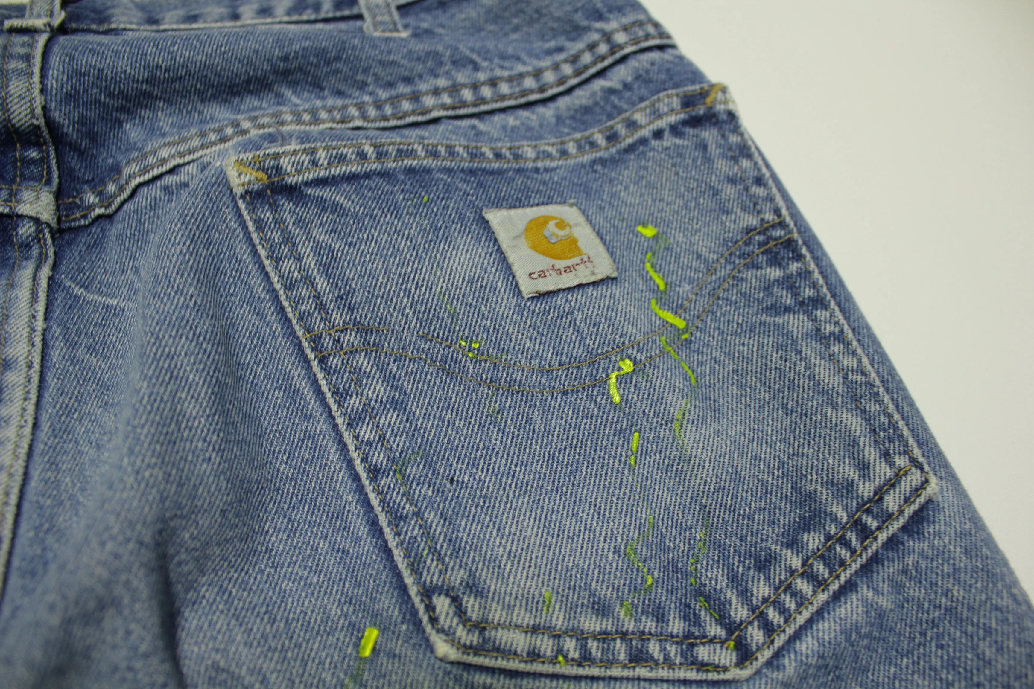 Carhartt Vintage P883 Custom Painted Sewn Union Made USA Blue Jean Denim Work Pants