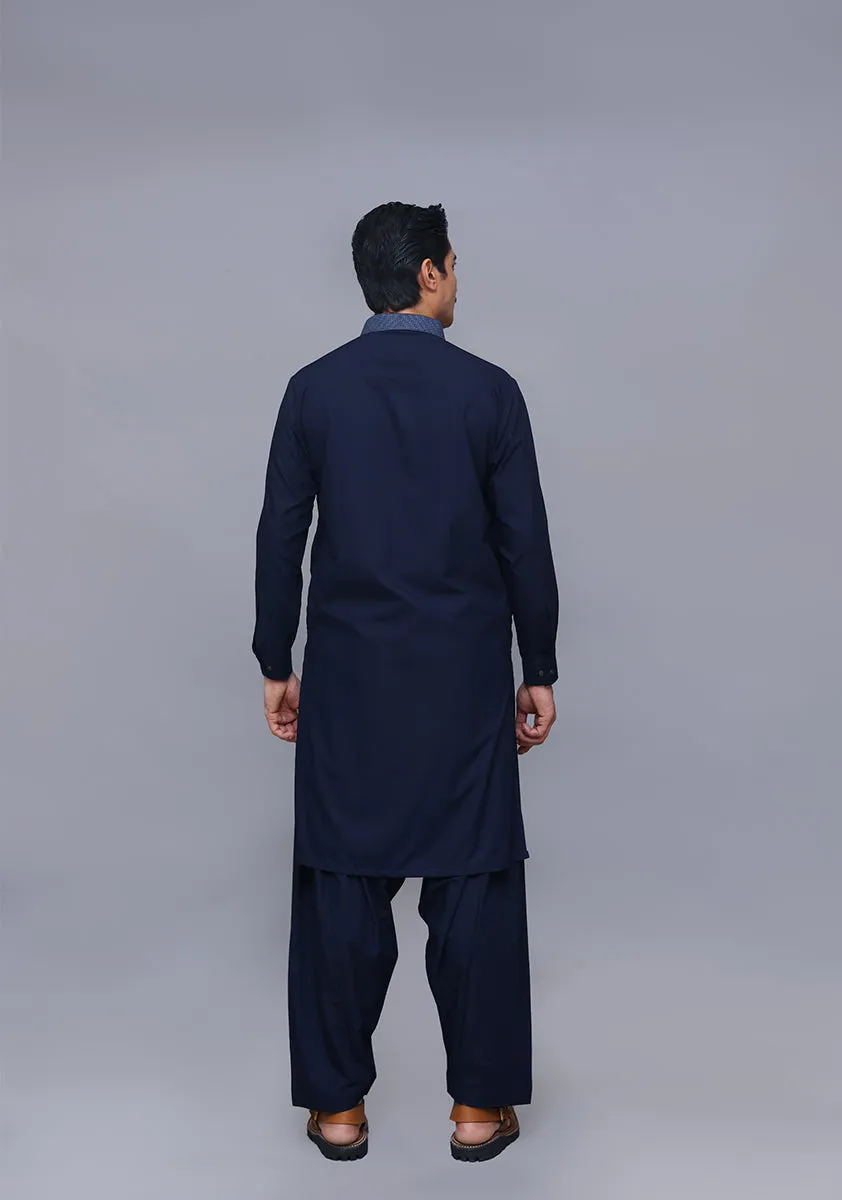 Classic Poly Viscose Navy Blazer Classic Fit Embroidered Suit