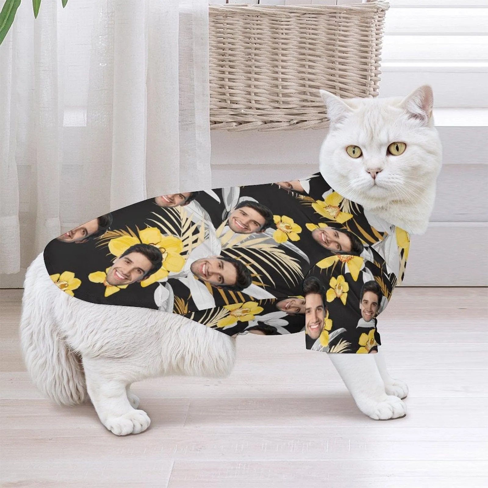 Custom Face Yellow Flower Matching Pet and Owner Hawaiian Shirts Custom Pet Shirt Gift