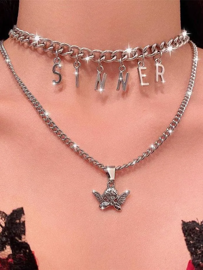 Custom Metal Letters Angel Chunky Chain Choker