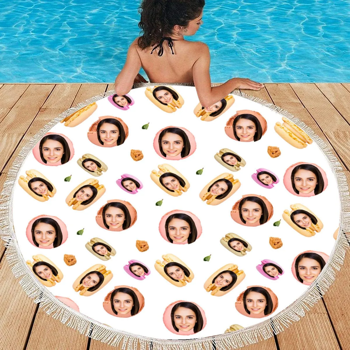 Custom Photo Personalized Dessert Design Round Beach Towel Bath Towel Custom Pool Towel Birthday Vacation