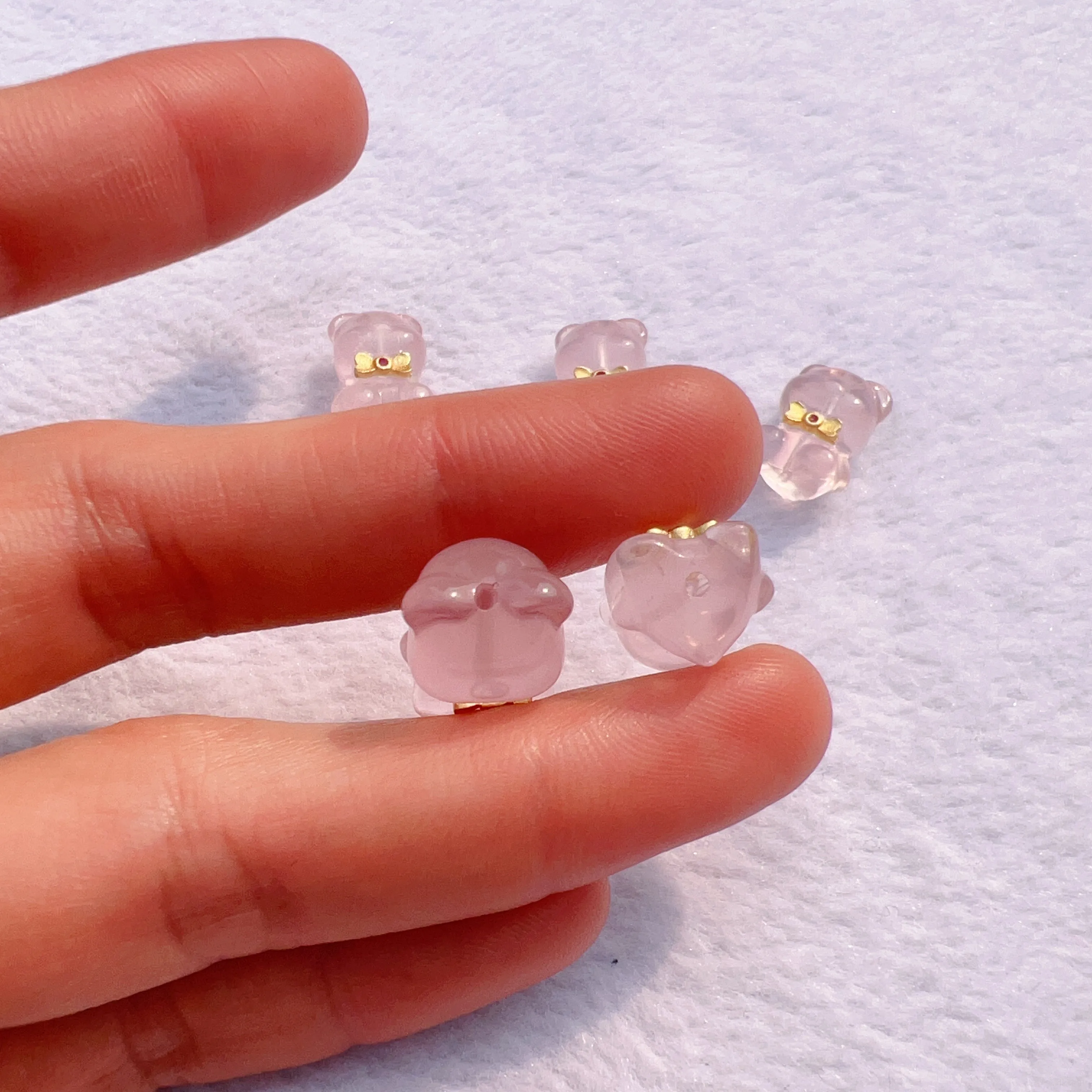 Cute Parts - Natural Rose Quartz Bear Charms with 925 Sterling Silver for DIY Jewelry Project