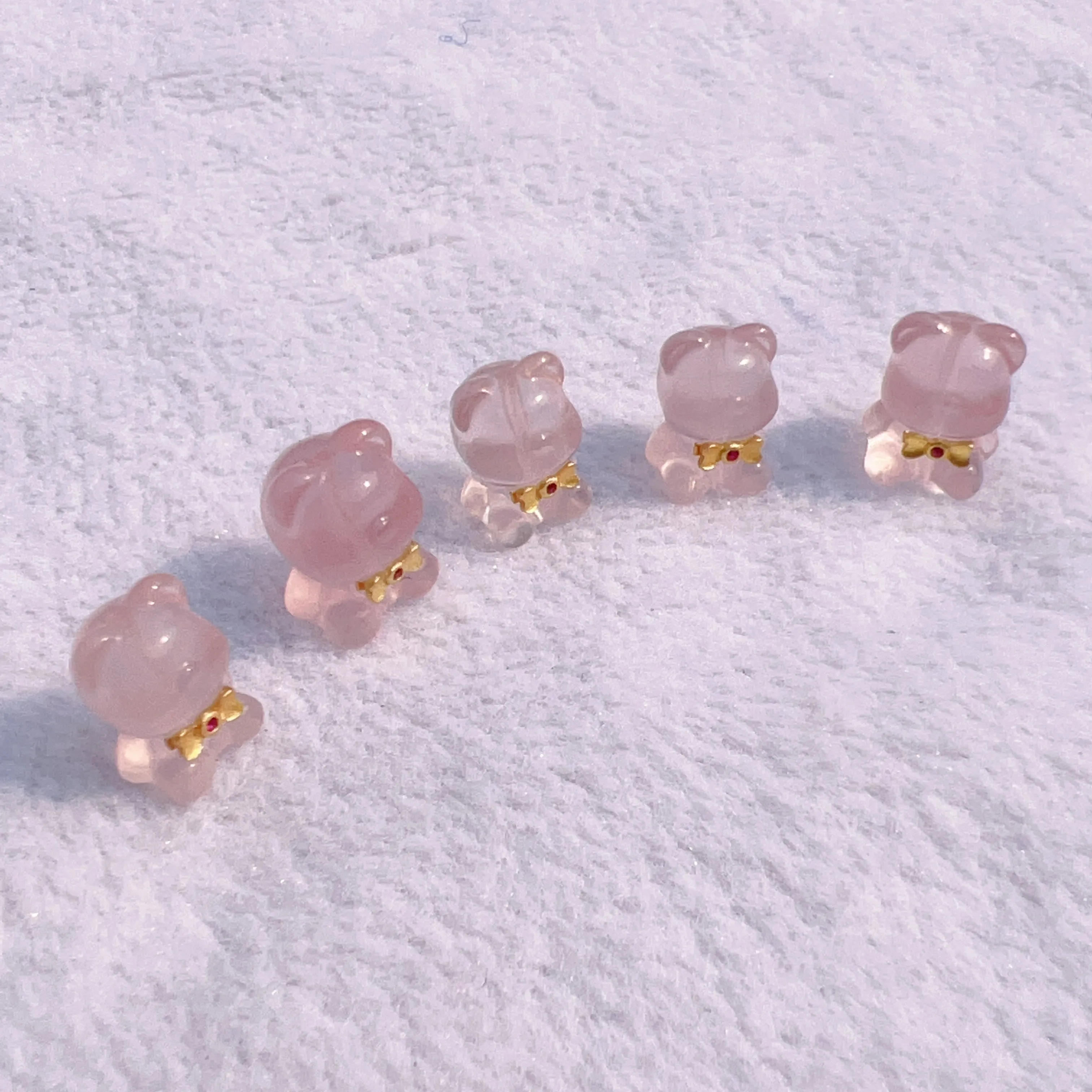 Cute Parts - Natural Rose Quartz Bear Charms with 925 Sterling Silver for DIY Jewelry Project