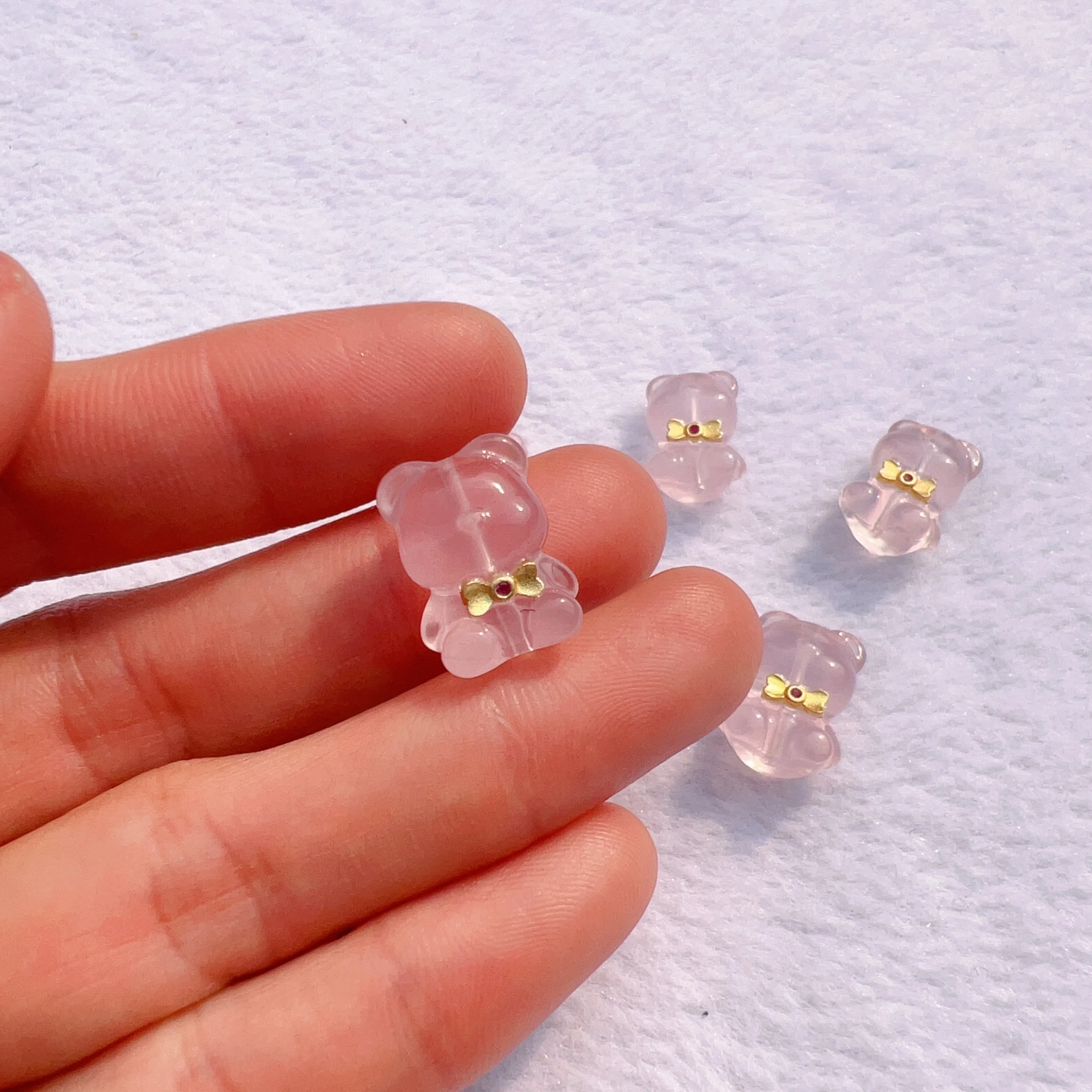 Cute Parts - Natural Rose Quartz Bear Charms with 925 Sterling Silver for DIY Jewelry Project