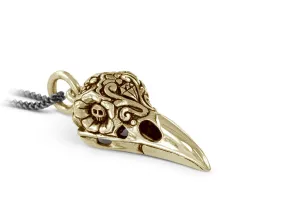 Day of the Dead Raven Skull Necklace - Bronze