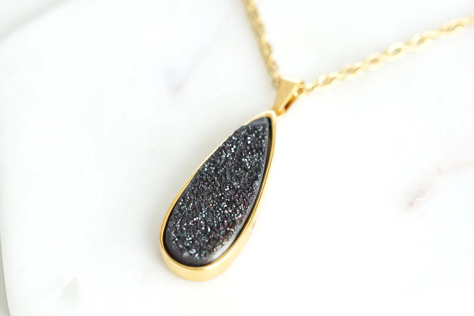 Druzy Collection - Raven Quartz Drop Necklace