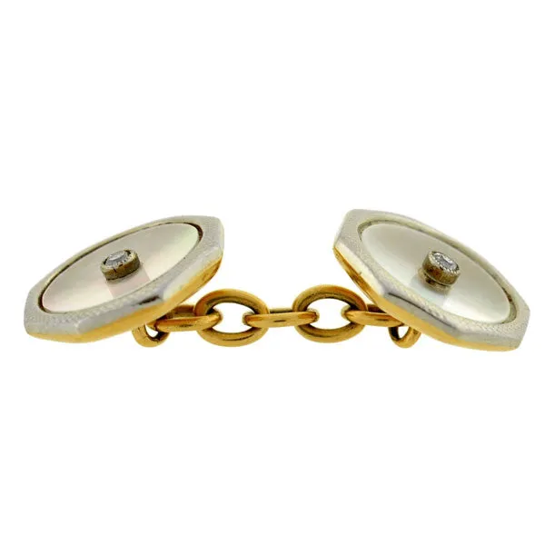 Edwardian Platinum/18kt Mother of Pearl Diamond Cufflinks