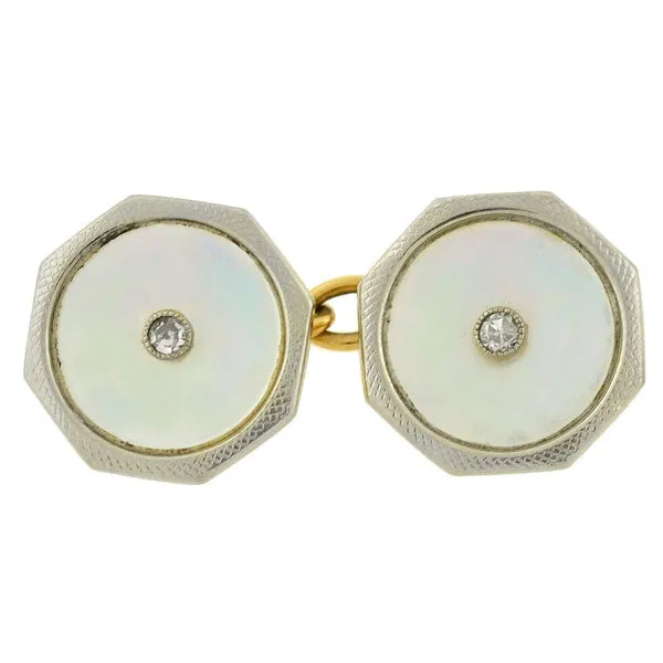 Edwardian Platinum/18kt Mother of Pearl Diamond Cufflinks